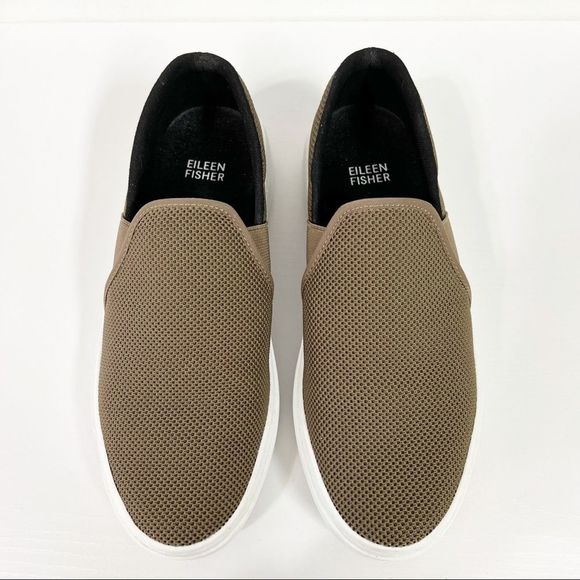 Eileen Fisher Slip On Sneakers Olive 7 Mesh Pep Platform Stretch - Picture 4 of 5